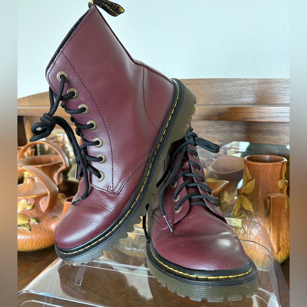 Doc Martens, Luana combat boots, cherry red leather women’s size US8/EU39